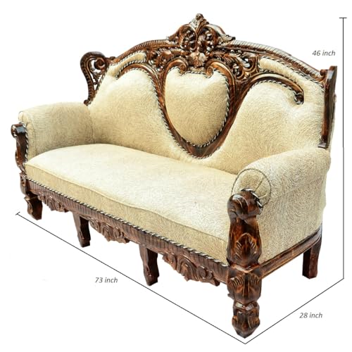 Image of Wooden 5 Seater Sofa Set, Solid Wood Sofa | 3+1+1 with Cushion Seating | Traditional Design Furniture for Living Room | Home | Bedroom | Office