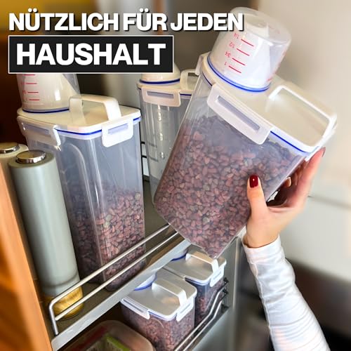 noviclass® [2er Set 2500ml Vorratsbehälter Aufbewahrungsbox mit Messbecher für Trockenfutter Reis Mehl Waschmittel Futterbehälter Hundefutter (Füllmenge: 2x2500ml)… – Bild 6