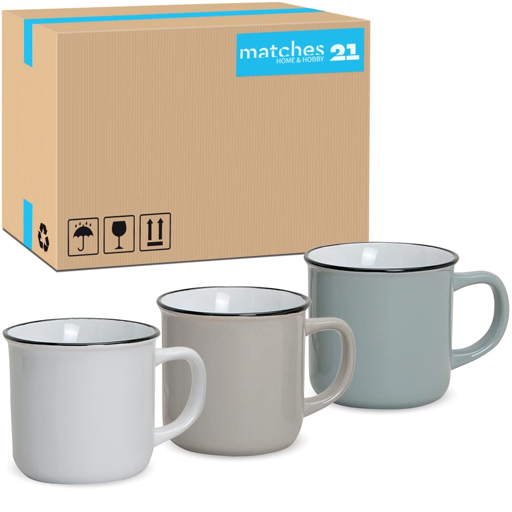 Tassen 36er Set Emaille Optik in weiß braun und grau - Retro Keramik Kaffeebecher in 300ml für Tee Kaffee Cappuccino - Süße Kaffeetassen spülmaschinenfest und mikrowellengeeignet als Geschenk