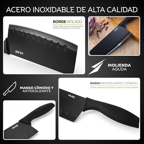Muse Home Juego de Cuchillos de Cocina Profesional 8 Piezas con Soporte, Pelador y Afilador, Set Completo de Cuchillos para Carne y Cocina - imagen 7
