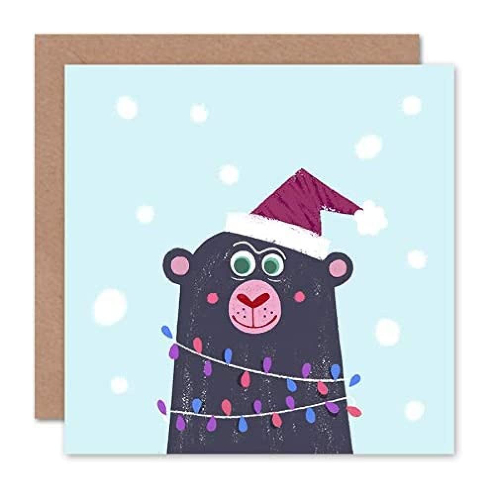 Wee Blue Coo Bear in Lights Christmas Card