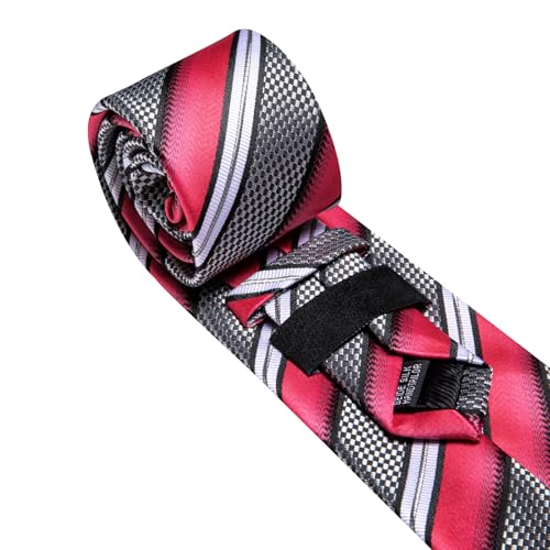 Image of Barry.Wang Tie Sets for Men Silk Stripe Necktie Woven Checkered Handkerchief Cufflinks Formal Business Wedding