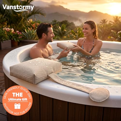 2-Pack Soft Pillow for hot tub, Clawfoot Tub & Chaise Lounge, Inflatable Outdoor Spa Accessories Replacement Pool Headrest with Weighted Strap, Birthday Day Gifts regalo for Women Wife Mom Men by Vanstormy - Used condition - Image 7