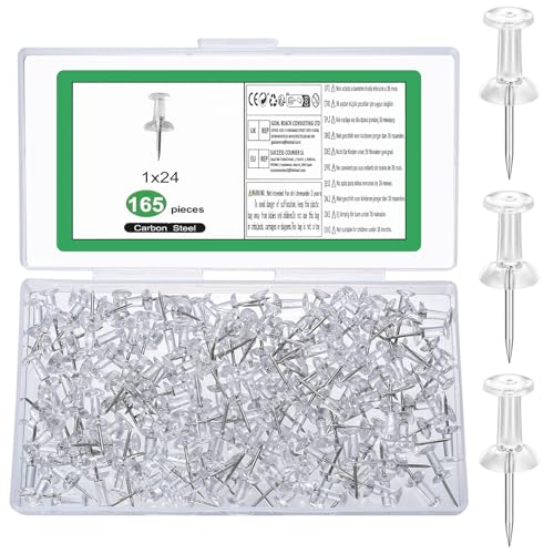 165 agujas de pin, 24 mm, chinchetas transparentes, para arroz, con cabeza, agujas de chinchetas, clavos de cabeza larga, chinchetas para oficina, escuela, hogar, corcho, tablón de anuncios