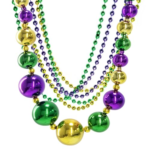 SouilGoal Mardi Gras Bead Necklaces Round Multi Colors Costume Necklace for Events and Party Favor Novelty Carnival Party Supplies (7pcs)