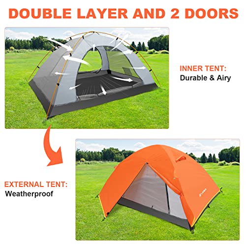 Lama 2-Person Camping Tent, Lightweight Backpacking Tent, 4 Seasons Waterproof & Windproof Hiking Tent, Two Doors/Easy Setup/Double Layer/Outdoor Tents For Camping Hunting Hiking Mountaineering,Orange #TOP3