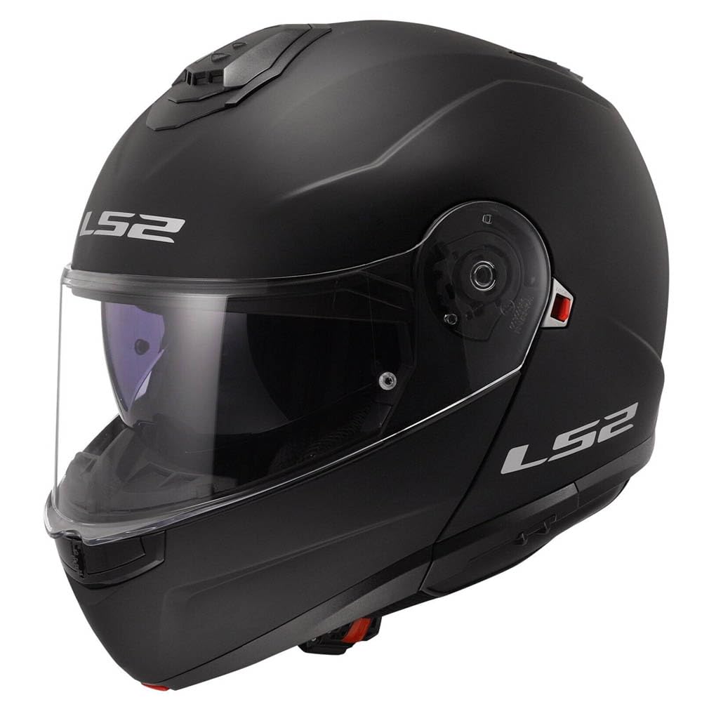 LS2 FF908 Strobe II Designed Negro Mate - Sena Bluetooth-Intercom Integrado - Casco de Moto Modular con Visor Solar - Homologado ECE 22.06