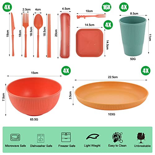 Yeenaasy Wheat Straw Dinnerware Sets For 4 (52Pcs) Unbreakable Microwave Dishwasher Safe Tableware Dish Set Lightweight Kids Plates And Cereal Bowls Cups Sets Reusable Camping Rv Picnic Dishes Set #TOP1