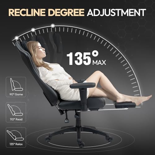 Sedia da gaming, ergonomica, da ufficio, con funzione di massaggio e calore, cuscino a molle insacchettate traspirante, come nel divano, sedia regolabile in PC, con poggiapiedi, supporto per - Sedia gaming - Immagine 6