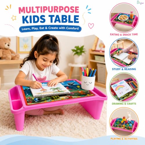 Image of Ocean Adventure Kids Study Table - Fun and Colorful Portable Foldable Lap Desk for Kids' Study, Drawing, Eating Snacks, and Laptop Use | Lightweight, Durable, Easy to Carry - Pink