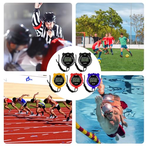 Lot de 5 chronomètres de sport numériques avec 5 sifflets, grand écran LCD, chronomètre numérique multi-fonctions, chronographe portable pour la natation, la course et l'entraînement sportif – Image 6