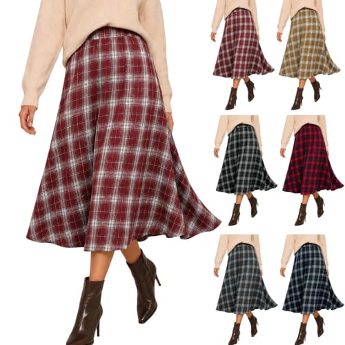 Women's Plaid Midi Skirt High Waisted A Line Long Flowy Fall Skirt S - image 1