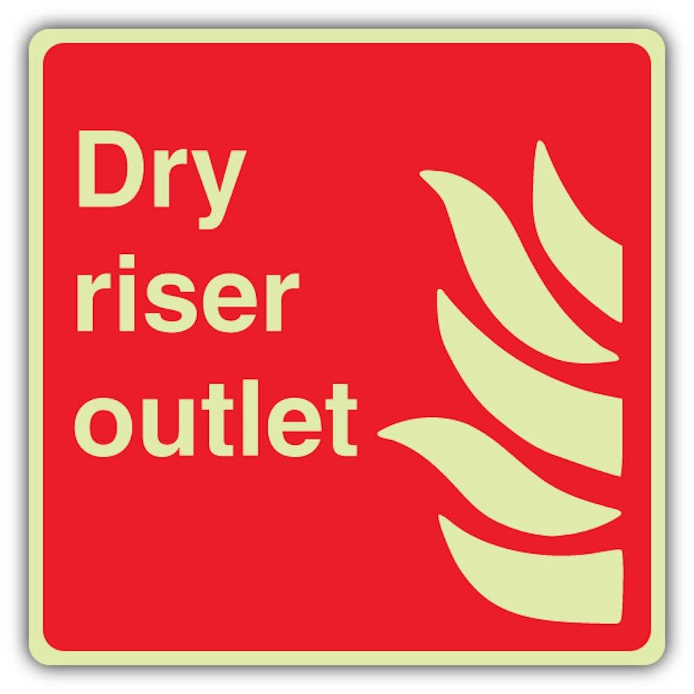 V Safety Photoluminescent Dry Riser Outlet - Square Safety Sign - 80 x 80 mm - Self Adhesive Vinyl - Double Glow