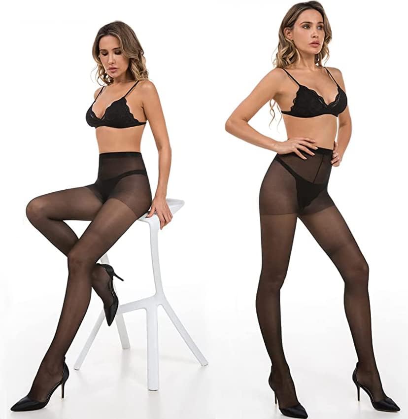 Women's Sheer Tights 20 Denier Control Top Pantyhose with Reinforced Toes (3 Pairs Black + 2 Pairs Nude)2