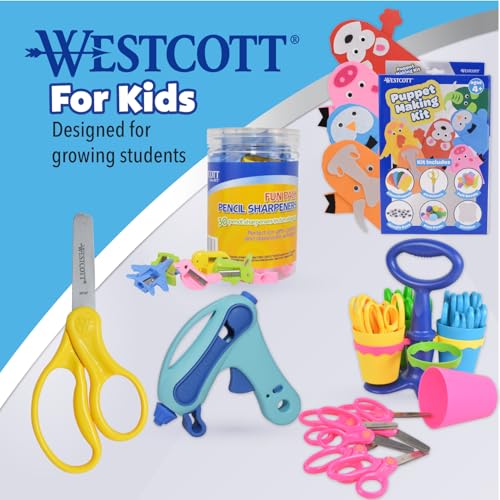 Westcott 16454 Right- and Left-Handed Scissors, Kids' Scissors, Back to School, Classroom Supplies, Ages 4-8, 5-Inch Blunt Tip, Assorted, 6 Pack