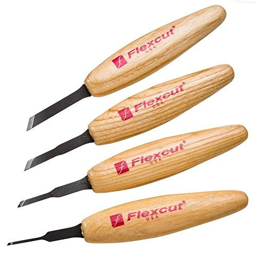Ramelson/Flexcut Micro Skew Woodcarving Tools | Detailing Knife | Whittling | Steel | Carving Set | 4 Piece