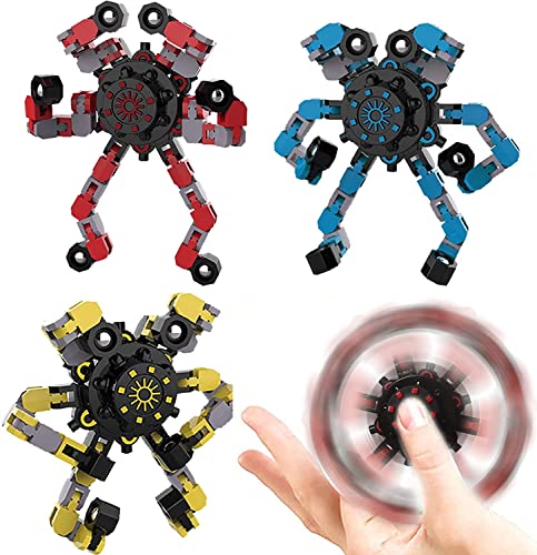 Funny Sensory Fidget Toys, Transformable Chain Robot Finger Toy DIY Deformation Robot Mechanical Spinners Fingertip Stress Relief Gyro Toy for Kids Adults(3pcs Luminous)