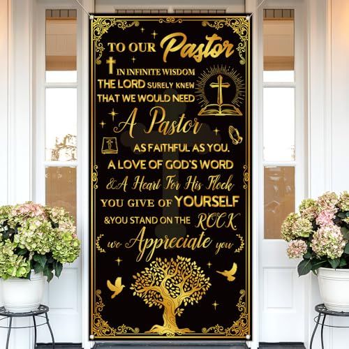 Vohado Pastor Appreciation Month Decoraions Thank You Pastor Door Cover Gifts for Church Ministry Office Front Porch Banner Decor