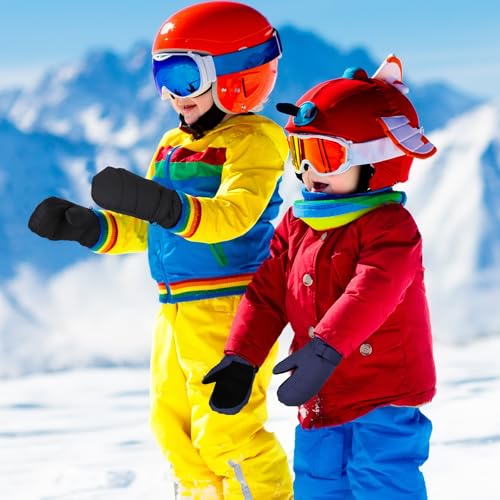 Image of Geyoga 4 Pairs Kids Mittens Waterproof Ski Gloves Boys Girl Warm Snow Winter Mittens for Kids Toddler Outdoor Activities