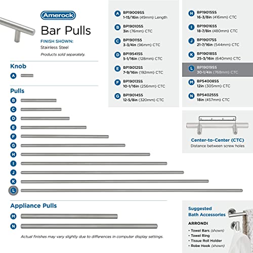 Amerock | Cabinet Pull | Stainless Steel | 30-1/4 Inch (768 Mm) Center To Center | Bar Pulls | 1 Pack | Drawer Pull | Drawer Handle | Cabinet Hardware #TOP3