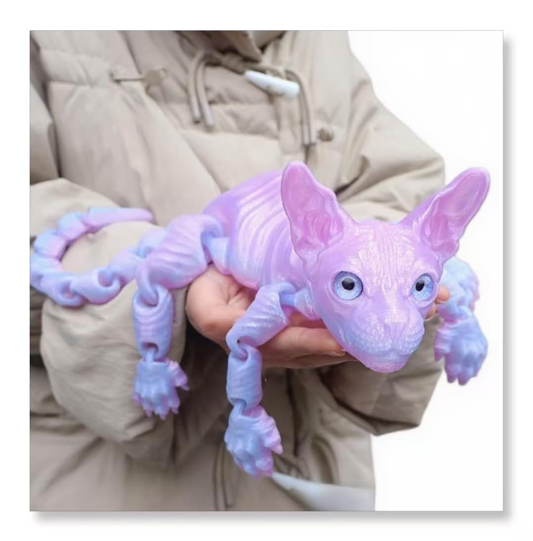 3D Mystic Guardian Cat Figurine - Colorful Realistic Design with Flexible Articulated Joints | Mystic Meow Collectible, Home Decor & Gift for Cat Lovers & Witchy Aesthetic Fans (Crystal Purple)