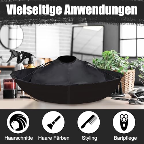 Komergave Friseurumhang mit Auffang, Wasserdicht Und Faltbar Haarschneideumhang Erwachsene, Umhang Haare Schneiden Friseur Umhang für Friseur, Colorierung, Haarschnitt, Styling, Bartpflege (Schwarz)