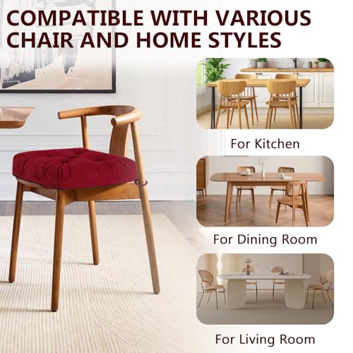 PRIMEPATIO Chair Cushions for Dining Chairs Set of 2, Tufted Overstuffed Textured Booster Foam Chair Pad with Ties and Non-Slip, 8cm Thick Seat Cushions for Kitchen, Garden, 45x45cm, Red - Cosy Home Interiors PRIMEPATIO Chair Cushions for Dining Chairs Set of 2, Tufted Overstuffed Textured Booster Foam Chair Pad with Ties and Non-Slip, 8cm Thick Seat Cushions for Kitchen, Garden, 45x45cm, Red - Image 5