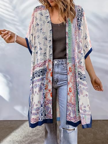 Mid-Length Slit Printed Women's Beach Sun Protection Smock2