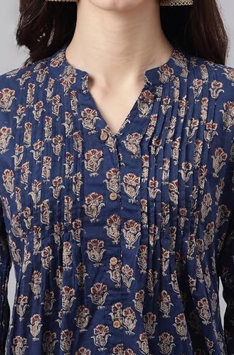 Image of Janasya Women's Pure Cotton Floral Printed A-line Kurta