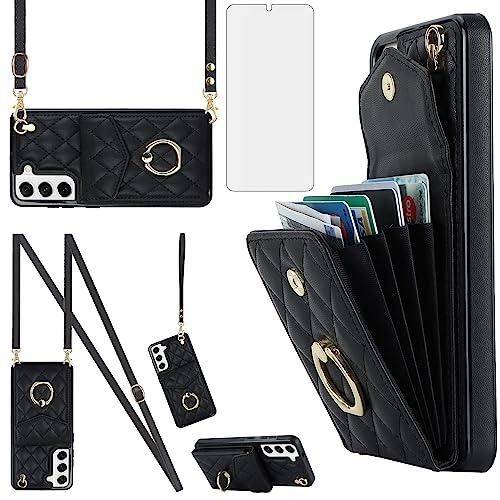Étui portefeuille Samsung S22 5G avec protection écran verre trempé porte-carte anti-RFID
