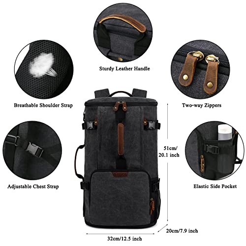 G-FAVOR 40L Travel Backpack, Vintage Canvas Rucksack Convertible Duffel Bag Carry On Backpack Fit for 17.3 Inch Laptop Bag