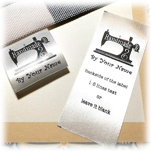 100 pcs Sewing Machine Design Handmade Business Custom Text Logo Personalized Sewing Hanging Satin Ribbon Clothing Labels Folding Name tag Washable wash Care Handmade Label D
