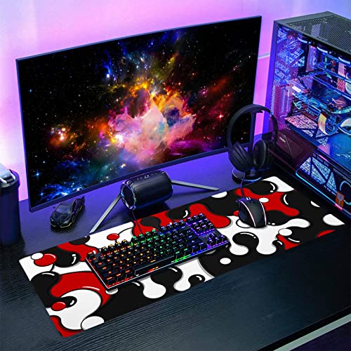 Image of Red Black White Mouse Pad Anime Cool Geometric Japanese Extended Desk Mat 80X30cm Non-Slip Rubber Base Stitched Edge Large XL Mousepad for Desk Gaming Laptop Desktop,31.5x11.8 Inch