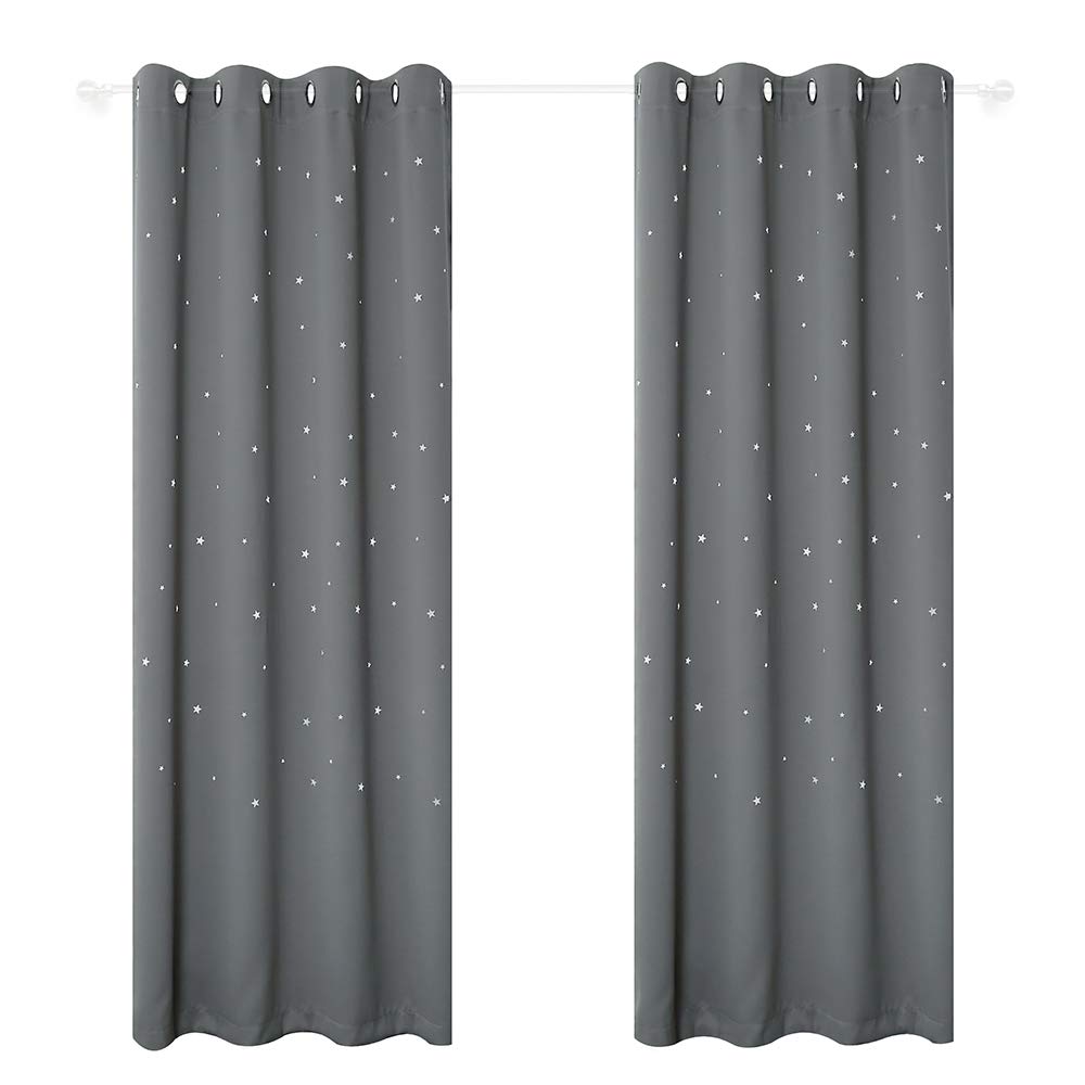 Anjee Twinkle Stars Curtains for Kids Room 2 Panels Set Romantic Room Decoration Grommet Blackout Curtains Drapes 52 x 63 Inches Long Space Grey