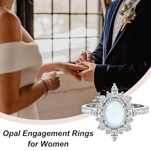YDD 1.5ct Oval Cut Opal Engagement Rings for Women Halo Genuine Opal Rings for Women 925 Sterling Silver Opal Wedding Ring Anniversary Promise Ring4