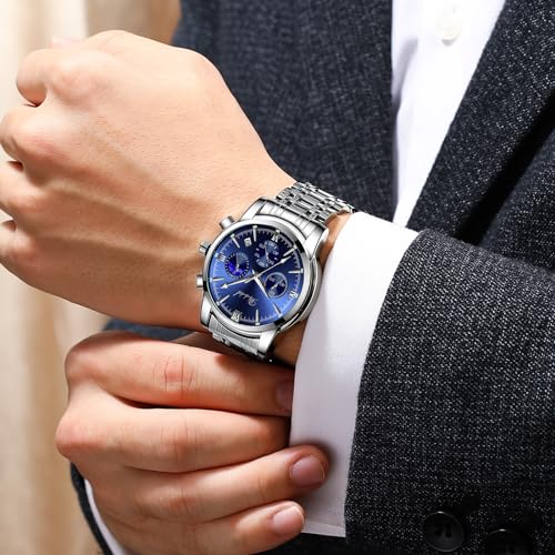 Image of Watches for Man Analog Wrist Watch Stainless Steel Chain Formal Premium Classic Business Branded Original Day Date Functioning Subdials Waterproof Luminous Gifts for Men Special Unique
