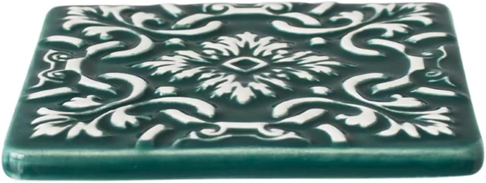 Hand-Painted Portuguese Pottery Ceramic Square Coasters – Set of 2 (Emerald Green)