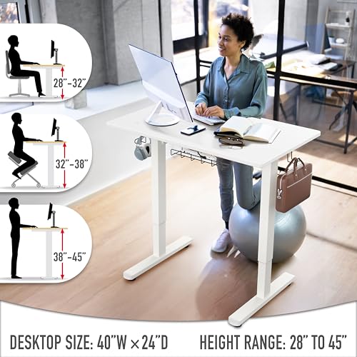Image of SHW 40-Inch Electric Height Adjustable Standing Desk with Drawer, Memory Preset and Cable Management Tray, White