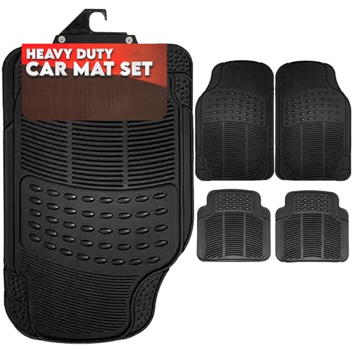 Xtremeauto 4-Piece Rubber Mats Set - Universal Heavy Duty All Weather Waterproof Car Floor Mats For Cars, SUV, Truck & Van