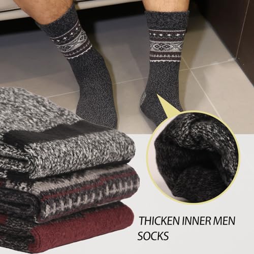 AOLIWEN 3 Pairs Men's Warm Thermal Winter Thick Crew Socks - Cold Weather Hiking & Home Socks3