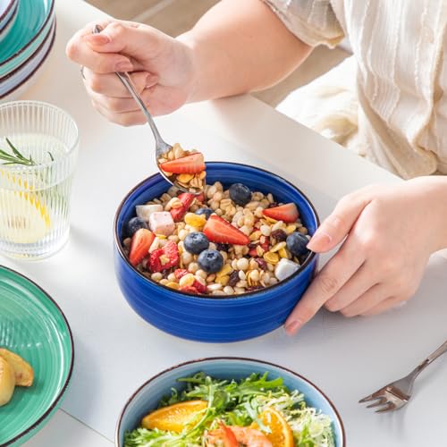 Image of vancasso Bonita Dinnerware Sets 18 Pieces, Blue Stoneware Dishes Set for 6, Plates Set and Bowls Sets, Dishwasher and Microwave Safe