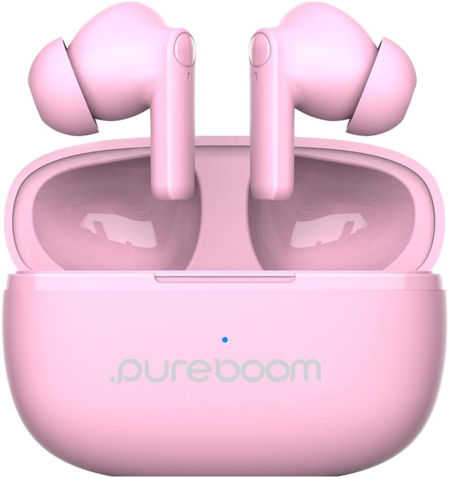 PureGear PureBoom Wireless Earbuds for Enhanced Sound, Touch Control Stereo Headphones in Ear Built-in Mic for iPhone/Android Phones/TV/Laptops, More Devices (Glacier Blue)