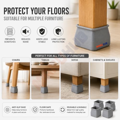 Image of MaruHub Non Slip Furniture Pads for Hardwood Floors, Furniture Leg Protectors for Chair, Table, Sofa, Self Adhesive Rubber Pads to Prevent Floor Scratches & Reduce Noise (Black, Model 17)