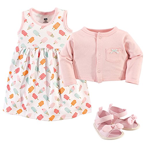 Image of Hudson Baby baby-girls Cotton Dress, Cardigan and Shoe Set