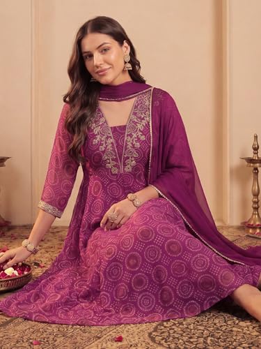 Image of INDO ERA Women's Georgette Floral Embroidered Sequinned Kurta & Pant with Dupatta Set | Women Kurta Sets With Dupatta Cotton
