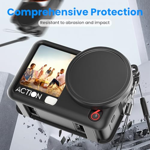 Image of ZORBES Compatible with D-JI Osmo Action 6, Action Camera Silicone Cover Protective Skin Cover with Detachable Lens Cover, Silicone Wrist Lanyard, Anti-Scratch Action Camera Accessories