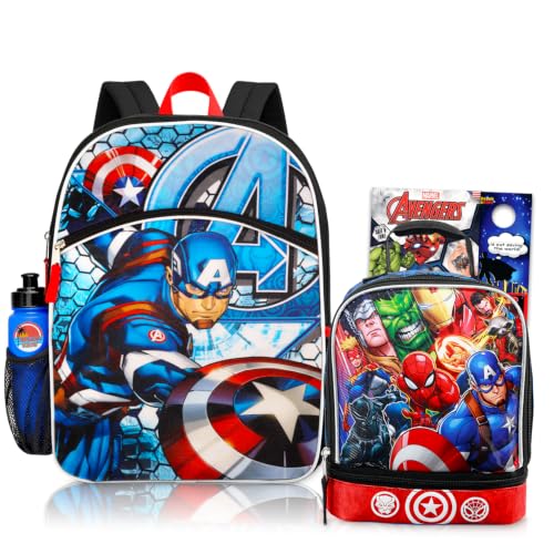 Marvel Mochila E Lancheira Do Capitão América Da Para Meninos - Pacote Com De 16', Dos Vingadores, Tatuagens Muito Mais, Escolar Vingadores