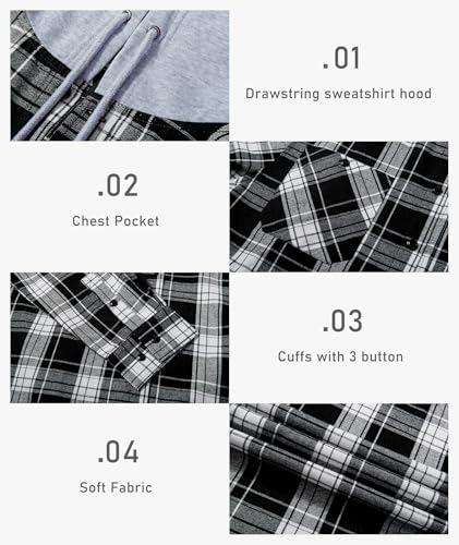 Image of Hooded Flannel Shirts for Men Plaid Long Sleeve Flannel Jacket Hoodies