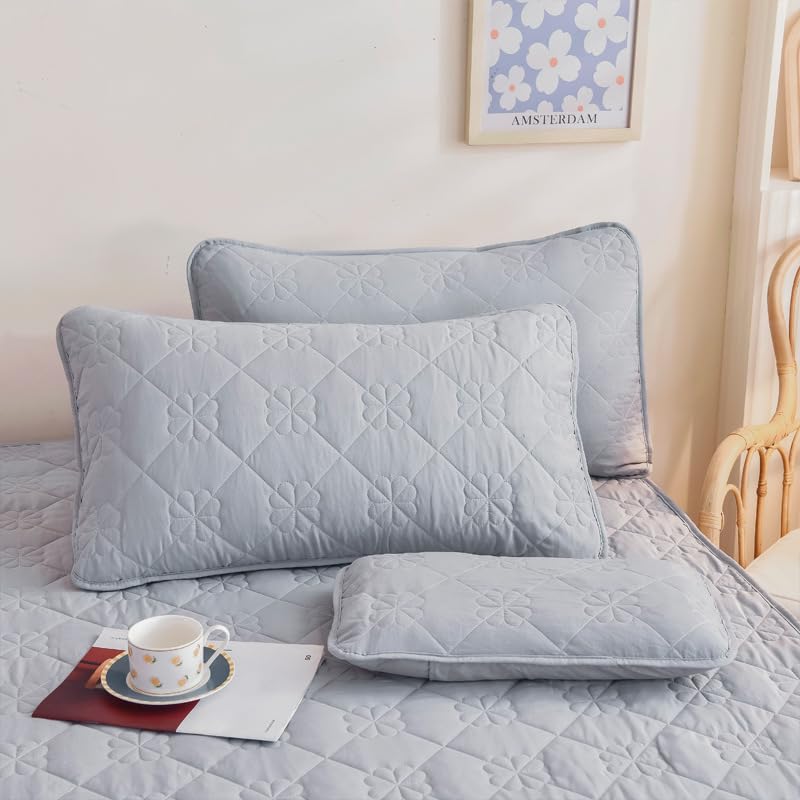 3 federe per cuscino in cotone classico e senza tempo, colore puro semplice, con qualsiasi letto brillante, 40 x 60 cm (grigio