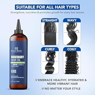 Botanic Hearth Rosemary Oil for Hair Growth | Strengthening Biotin, Jojoba, Castor Hair Growth Oil for frizzy hair | Dry, Damaged Scalp Treatment | Color Safe | All Hair Types | 6.7 Fl Oz